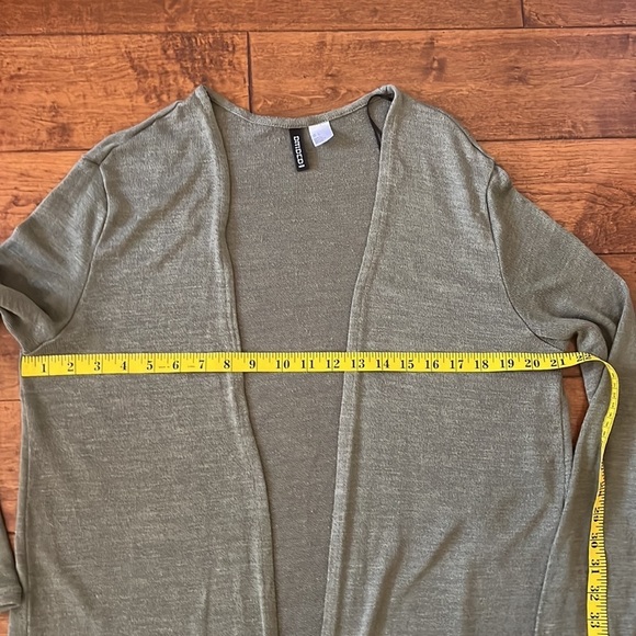 Divided Olive Green Color Open Front Cardigan - Picture 6 of 6